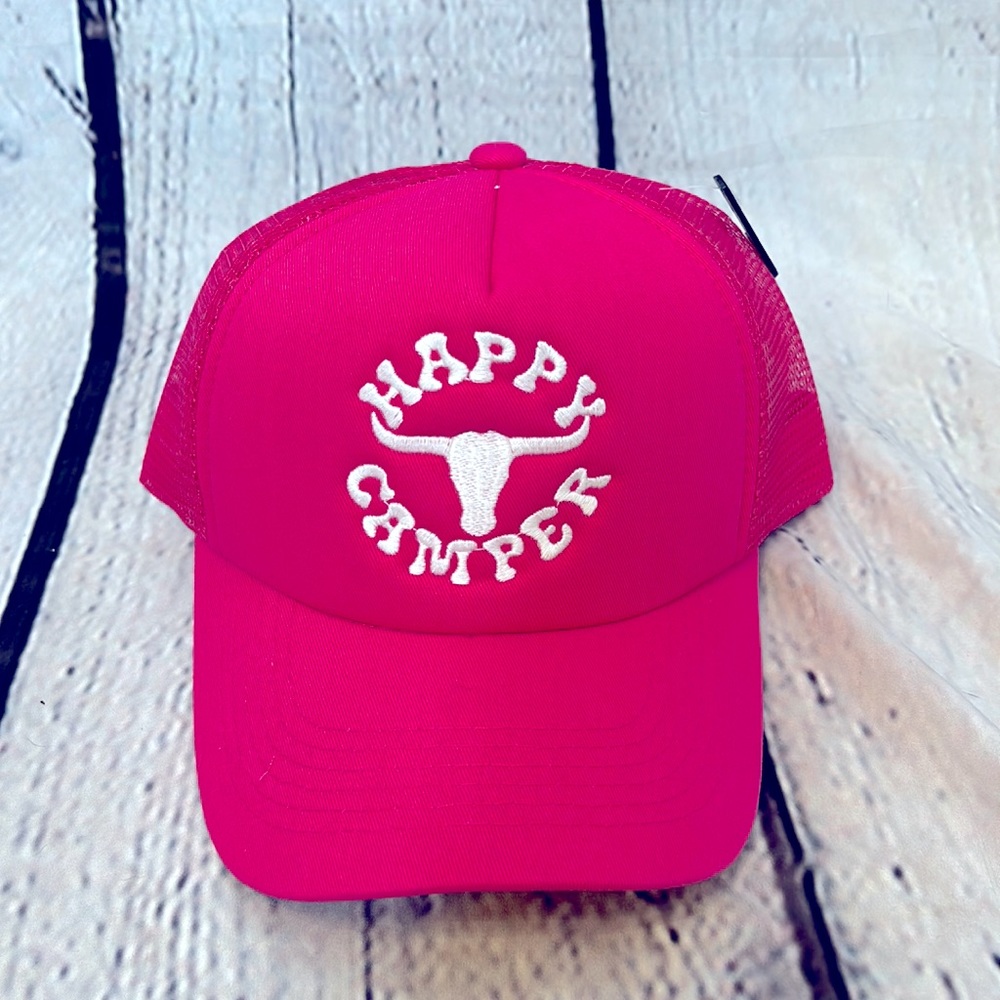 Happy Camper Hot Pink Trucker Hat Brand New